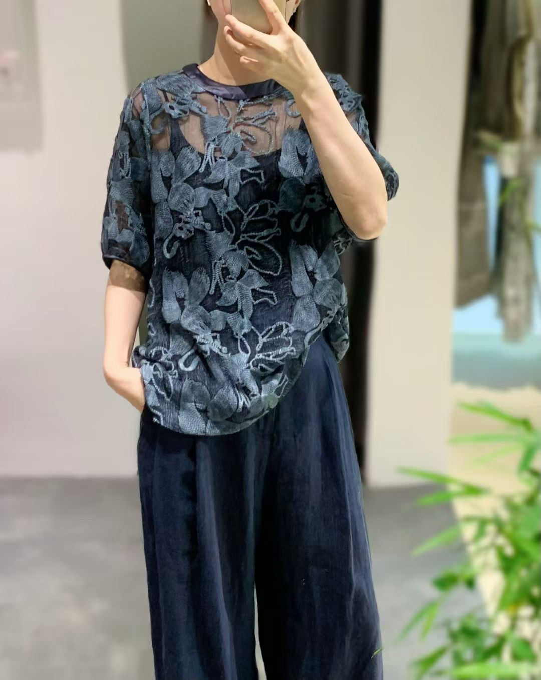 JiXITANG 顺宇绣花上衣 短袖T恤 独家高端面料 轻奢重工蕾丝绣