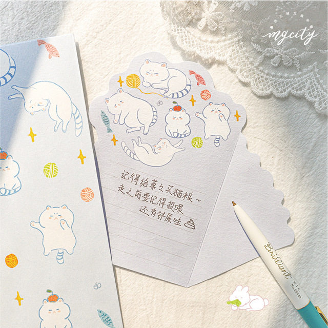 猫部杂货 多巴胺治愈系列送你一束猫猫信纸信封 便签信纸留言贺卡