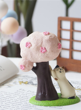 猫部杂货日式风树下微场景摆件