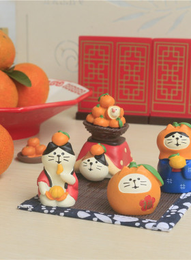 春节可爱橘子猫咪日式树脂摆件