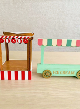 猫部杂货日式木质小吃摊冰淇淋雪糕车微缩场景道具迷你布景摆件
