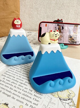 猫部杂货 日式富士山猫咪追剧手机支架 可爱无敌小猫懒人手机座