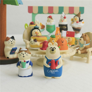 猫部杂货猫咪和小伙伴的下午茶日式咖啡店熊老板小猫微缩摆件送礼