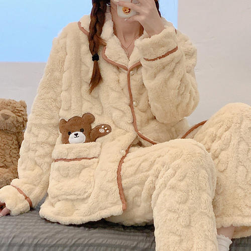 美梦睡衣女冬季加厚保暖珊瑚绒套装2025年新款卡通秋冬款法兰绒家