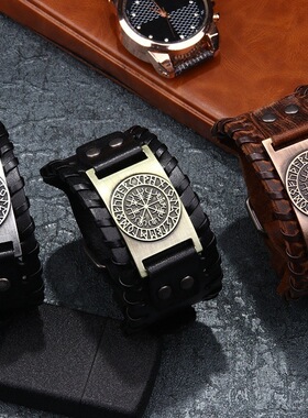 NewRetroWideLeatherPirateompassraceletMen's跨境BC