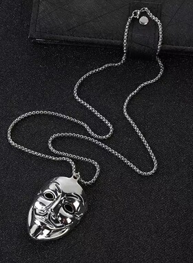 v子仇杀队小丑面具嘻哈潮学生钛钢链子hiphop吊坠项链男同款