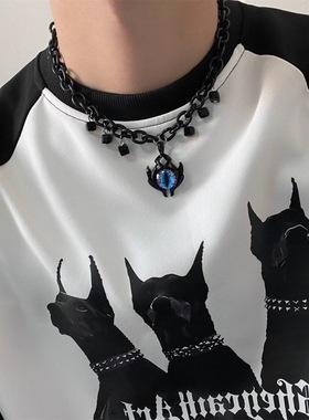 重工恶魔眼暗黑风小众拼接颈链嘻哈锁骨链男项链女设计高级感情侣