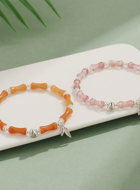 新品绿东陵竹节草莓水晶手链女小众高级感白玉石橄榄石手串手饰