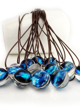 简约时光玻璃宝石夜光锁骨吊坠 十二星座守护项链双鱼座