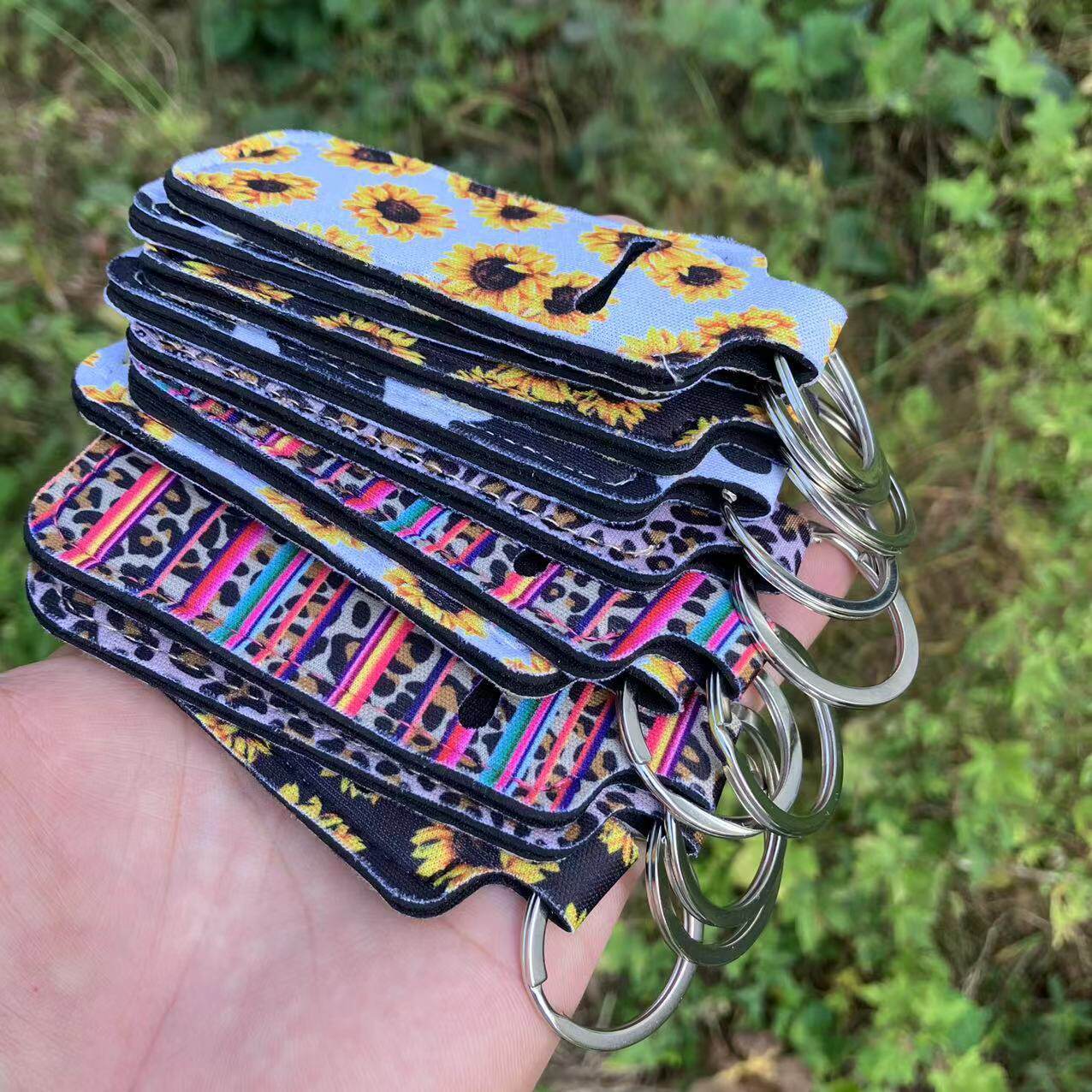 跨境新印花豹纹太阳花蛇纹女士口红包套钥匙扣潮流创意香水袋现货