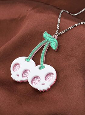 欧美外贸饰品跨境吊坠新奇创意夜店派对万圣节另类项链骷髅樱桃