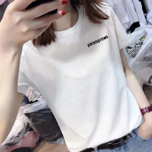 白色短袖女t恤2022夏季新款时尚洋气百搭字母纯棉半袖体桖上衣服