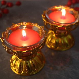 莲花蜡烛杯装圆形荷花家用供奉点灯节日春节乔迁无烟玻璃小号斗烛