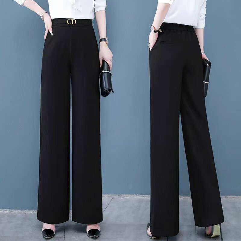 夏装高级感高腰简约休闲长裤韩版设计感纯欲风减龄垂感洋气直筒裤