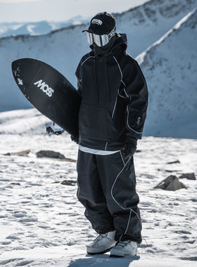 雪否 黑色反光防水防风滑雪套装分体潮款 oversize雪服单板滑雪服
