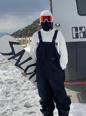 雪否 黑色单板3L滑雪防水over size加绒透气全压胶滑雪背带裤