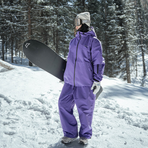 雪否 紫色加绒防水防风耐磨滑雪套装潮款oversize雪服单板滑雪服