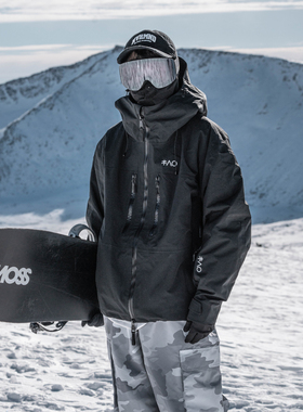 雪否 黑色3L防水防风耐磨滑雪外套全压胶oversize单板滑雪服加绒