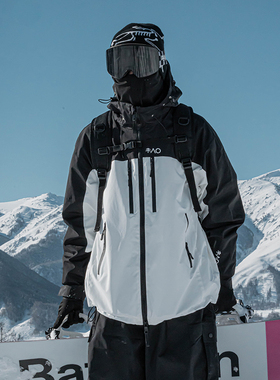 雪否黑白色3L防水防风耐磨滑雪外套熊猫色oversize单板滑雪服加绒