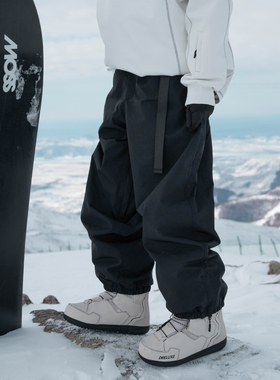 雪否 纯色单板滑雪裤腰带加绒防水防风潮宽松版oversize平价雪裤