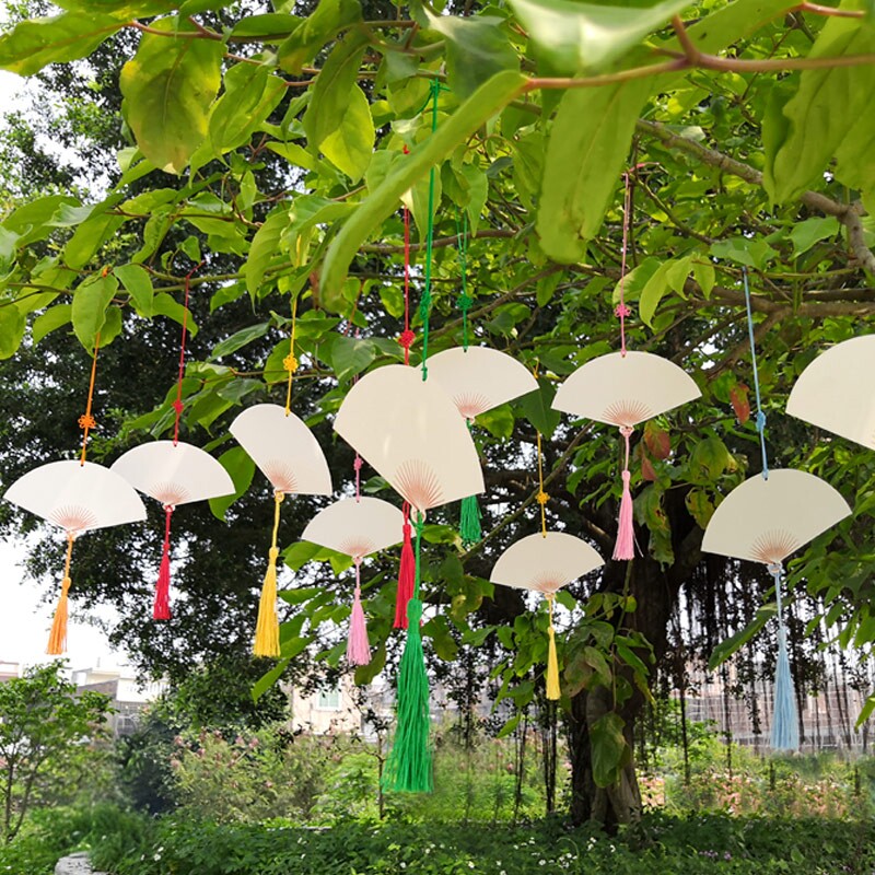 空白扇形书签定做订制可爱精致diy材料自制创意古典手绘卡漆扇子
