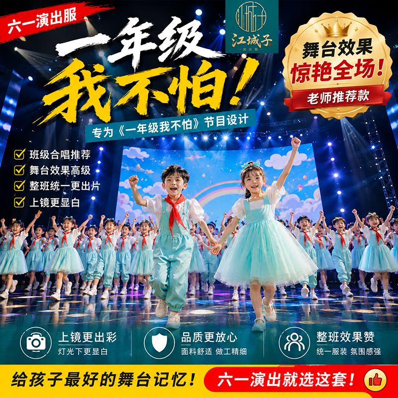 江城子六一儿童演出服一年级我不怕幼儿园合唱舞蹈纱裙背带裤道具