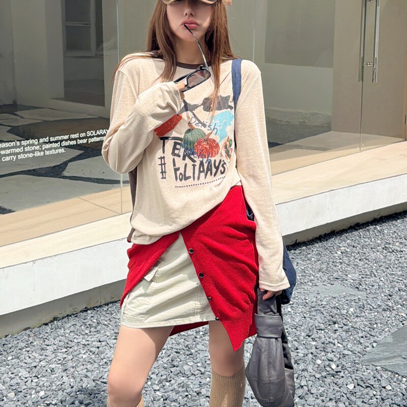 长袖欧货印花棉女