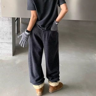 one seven秋冬韩版加绒加厚卫裤女宽松显瘦裤脚抽绳休闲运动裤新