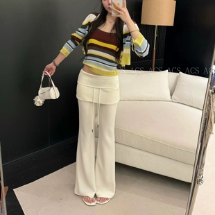 欧洲站ACS秋季新款设计感可翻折腰抽绳微喇休闲裤女显瘦拖地裙裤