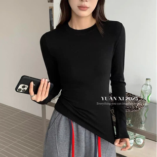 上衣6209 YUANXI元 T恤女秋冬加绒加厚磨毛打底衫 圆领长袖 熙韩版