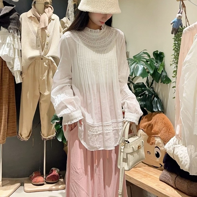 宽松套头长袖棉麻衬衫