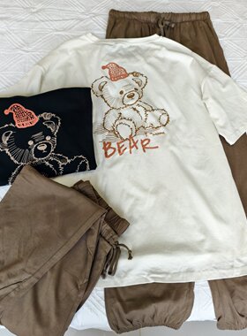 纯棉小熊女睡衣套装七分袖长裤