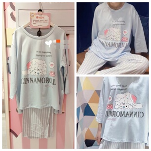 TUTU玉桂狗联名款睡衣女春夏纯棉七分袖长裤家居服套装 条纹 包邮