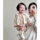 婴儿刺绣娃娃领连体哈衣 2024春秋套装 两件套 外套女宝宝春装 韩版