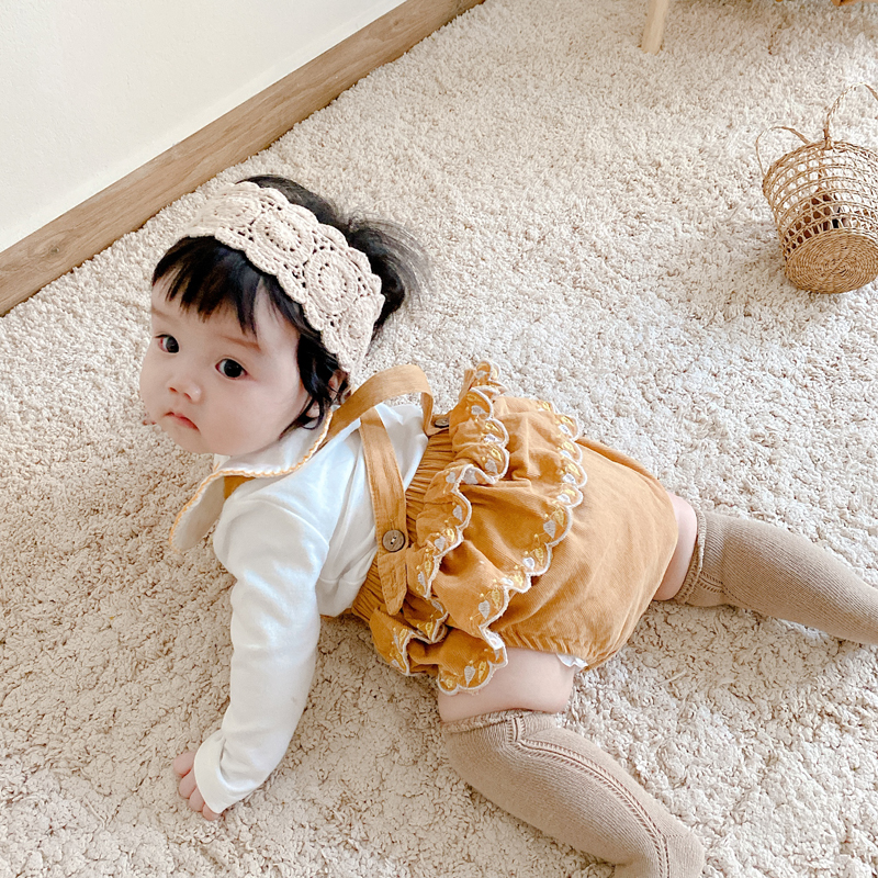 极速ins2024春秋韩版婴儿洋气复古绣花背带连体哈衣U宝宝大PP三角