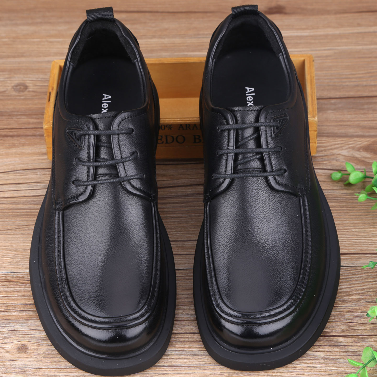 秋季新款男鞋商务休闲皮鞋厚底真皮软底软面牛皮英伦大头皮鞋透气