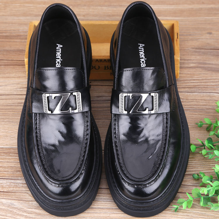 秋季新款男鞋商务休闲皮鞋厚底真皮软底大头皮鞋时尚套脚防滑百搭