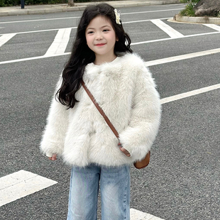 女童仿皮草外套2025冬装 加绒加厚棉衣儿童环保狐狸毛保暖毛毛上衣