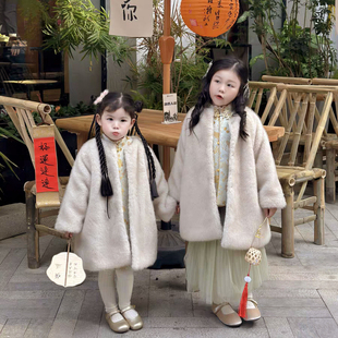 女童皮草外套冬儿童夹棉加厚年服环保水貂绒小女孩毛毛大衣中长款