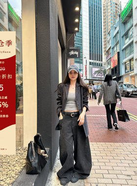 【5折粉丝福利】复古设计感水洗牛仔裤女春季弯刀阔腿裤