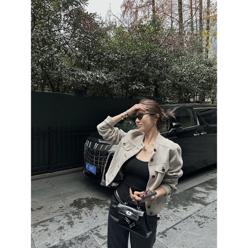 NanaByNana【休斯顿假日】定制亚麻双色纱线立领小香夹克外套女