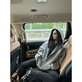 NanaByNana Miu格时代 双层复合灰色连帽卫衣女春秋格纹外套