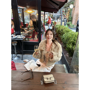 NanaByNana【琥珀雾金】韩系翻领真兔毛皮草外套女冬保暖毛毛外套