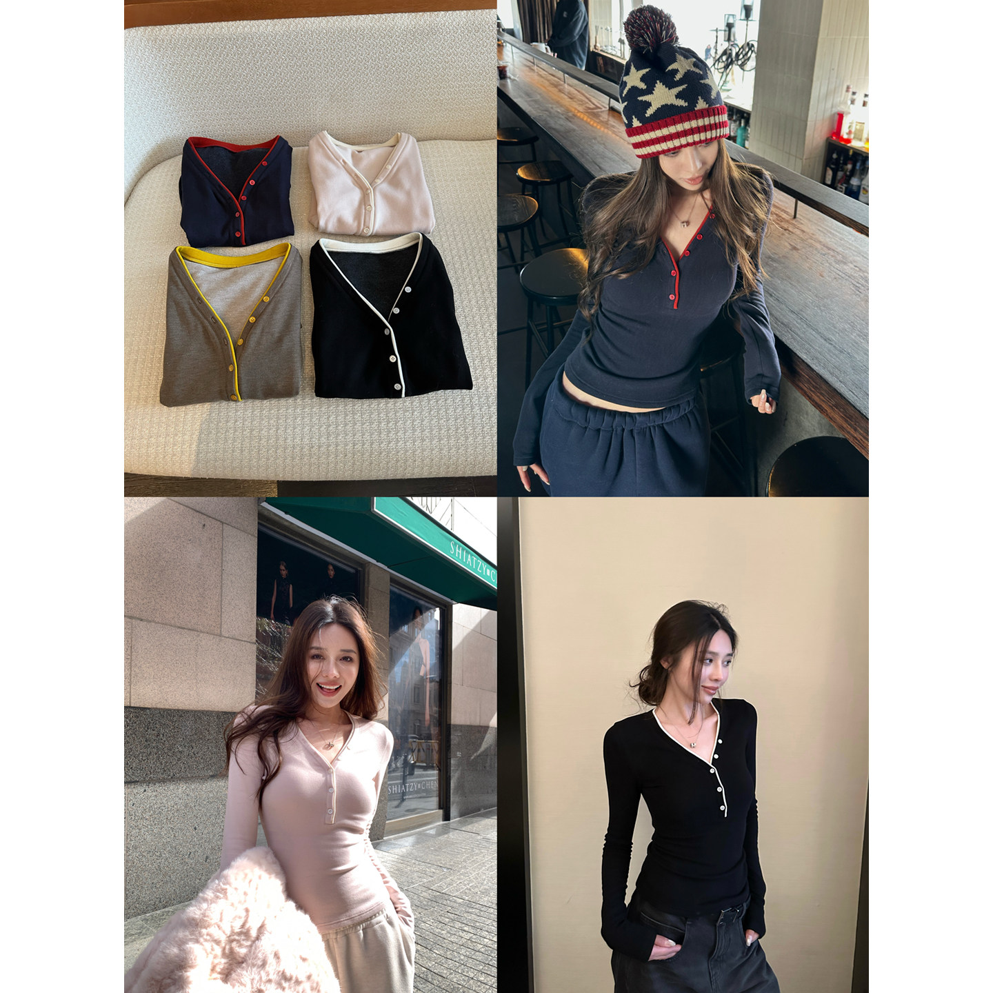 NanaByNana【独家万能搭】德绒自发热v领长袖t恤女冬收腰内搭上衣 - 封面