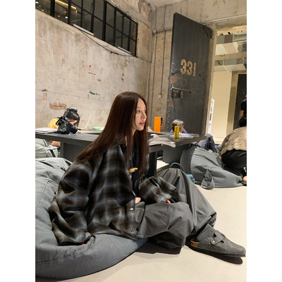 NanaByNana【邂逅苏格兰】双面格子衬衫外套女春秋格纹拼接衬衣