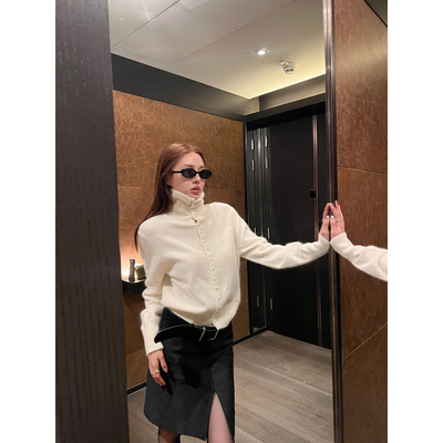 NanaByNana前开叉绒面半身中短裙