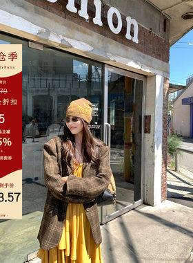 【清仓5折粉丝福利】羊毛格纹西装毛呢外套女秋高级感宽松西服