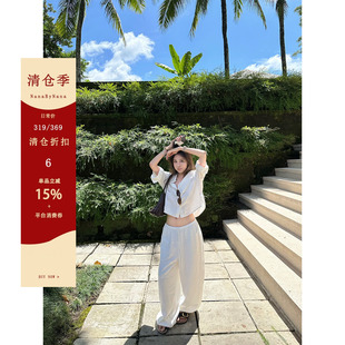 【6折粉丝福利】老钱100苎麻衬衫套装女春夏长裤半裙3件套