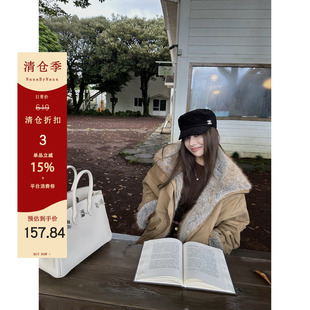 【清仓3折粉丝福利】廓形毛领派克服女工装夹克棉服