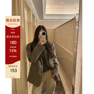 【4折粉丝福利】叠片式门襟灰色西装外套女春秋高级西服